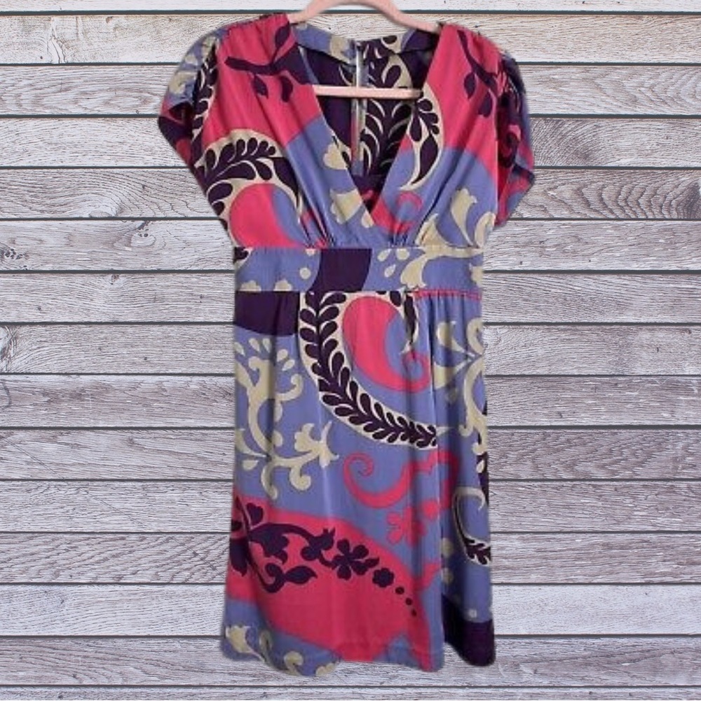 Boden 100% Silk Pink and Purple Floral Sheath Kaftan Dress - Size 4R